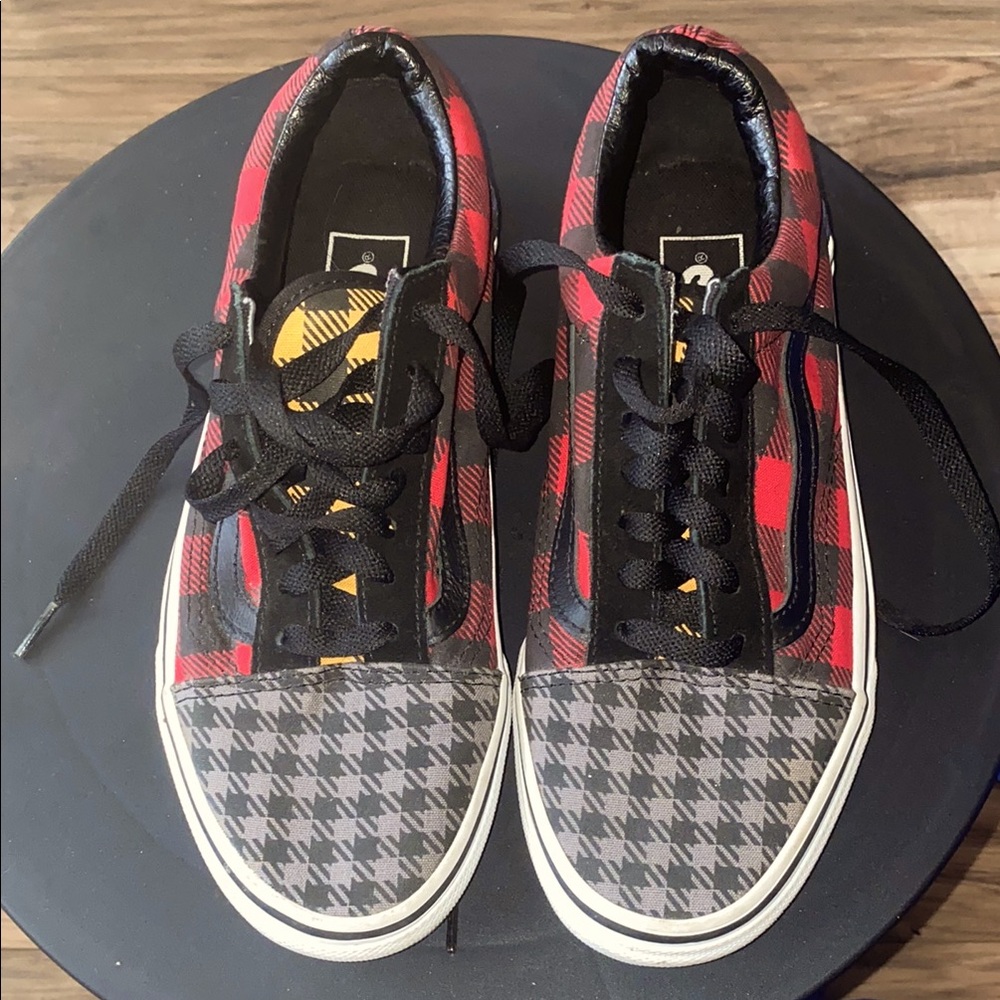 Red and Black Plaid Sneakers